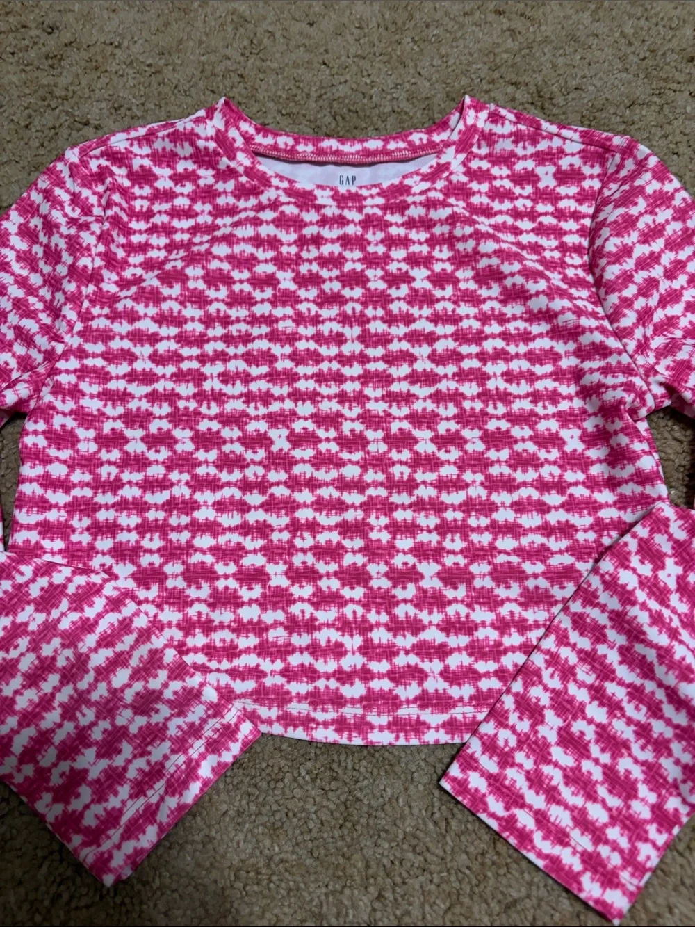 GAP Pink and White Houndstooth Long Sleeve One-Piece